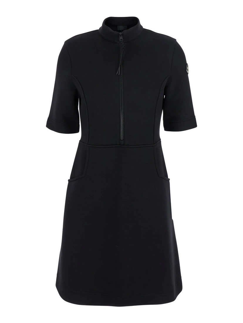 Black Dress with Logo Patch Applied on the Sleeve in Cotton Blend Woman