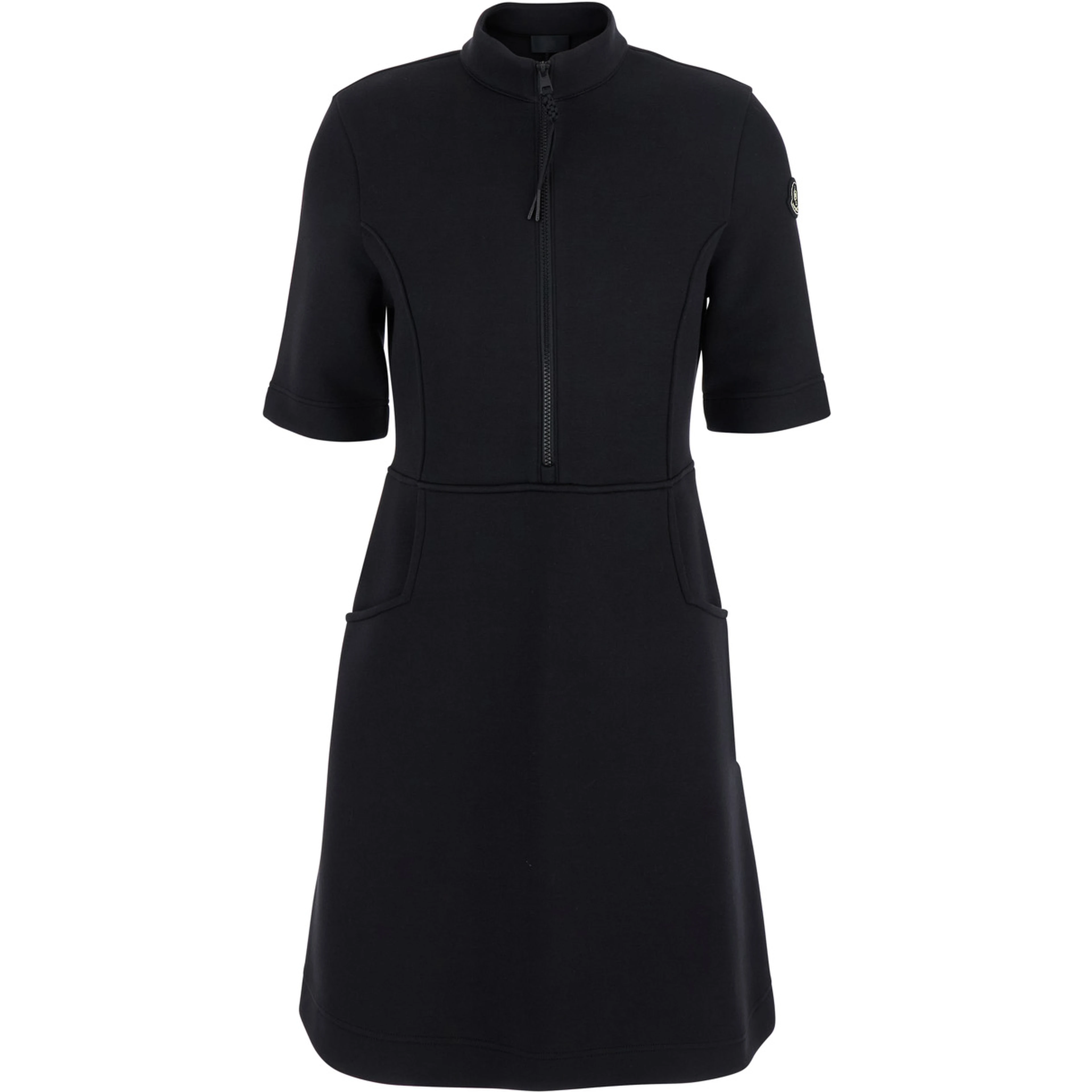 Black Dress with Logo Patch Applied on the Sleeve in Cotton Blend Woman