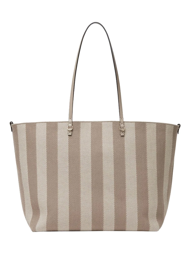 Roll Beige Reversible Tote Bag with Two Top Handles and All-Over Striped Motif in Cotton Woman alternative