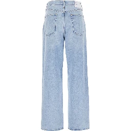 Blue Jeans with Wide Leg and Logo Patch on the Rear in Denim Woman