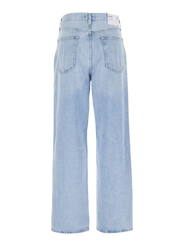 Blue Jeans with Wide Leg and Logo Patch on the Rear in Denim Woman alternative