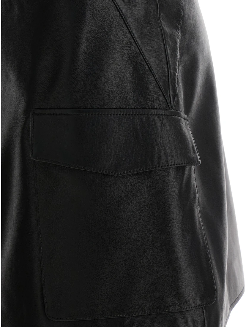 Black Wallet Skirt with Pockets in Leather Woman