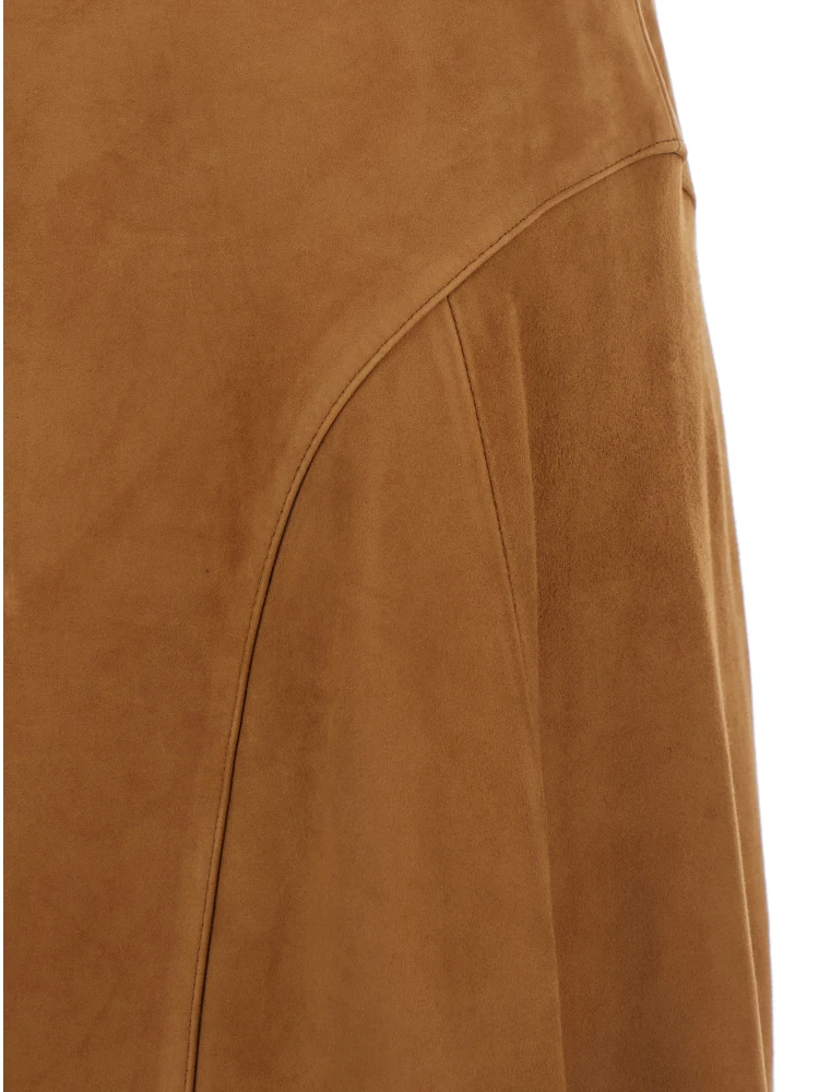 Irina Brown Skirt with Inserts Design and Closure on the Back in Suede Woman alternative