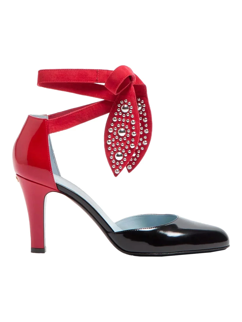 Foliefoliage Black Pumps Bead Embellishment and Color-Block Design in Leather Woman