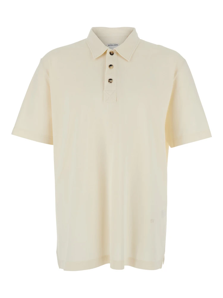 White Polo Shirt with Classic Collar and Logo Embroidery Detail on the Front in Cotton Man