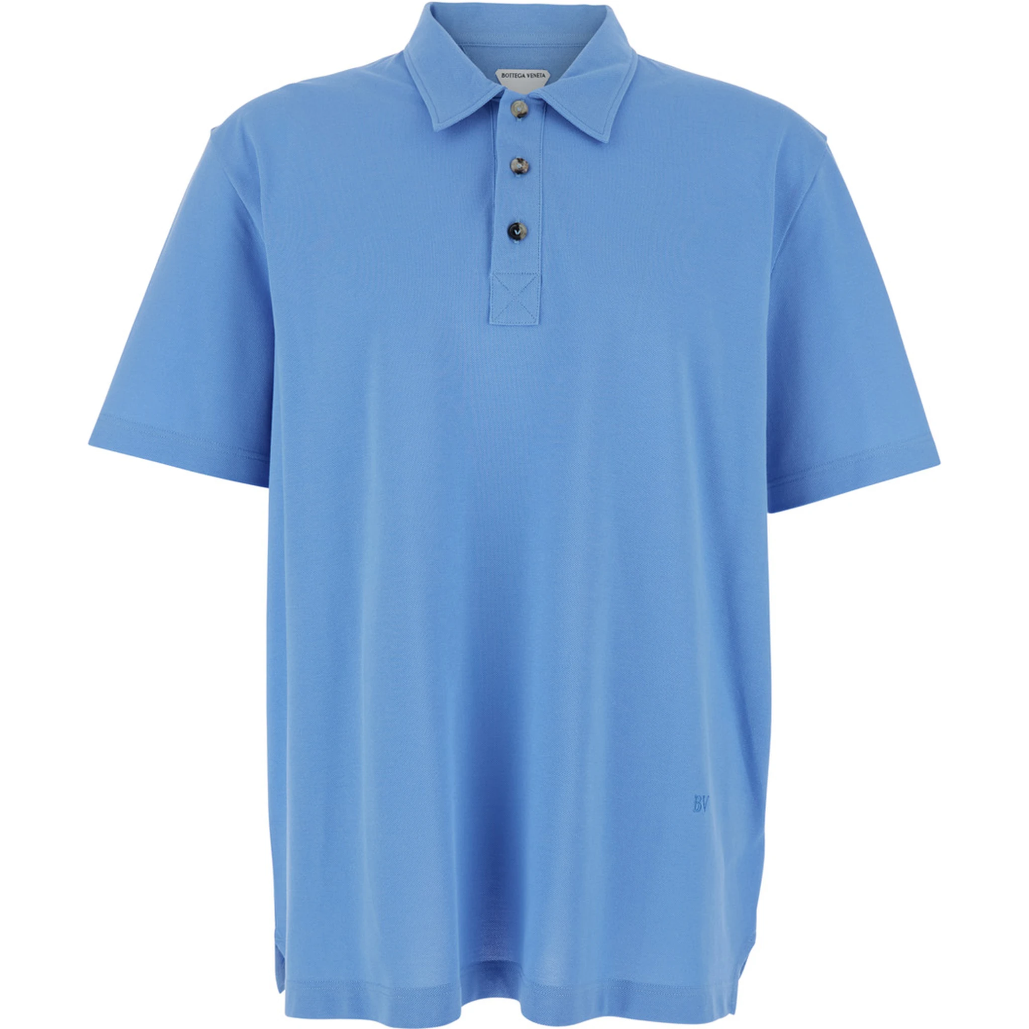 Blue Polo Shirt with Classic Collar and Logo Embroidery Detail on the Front in Cotton Man