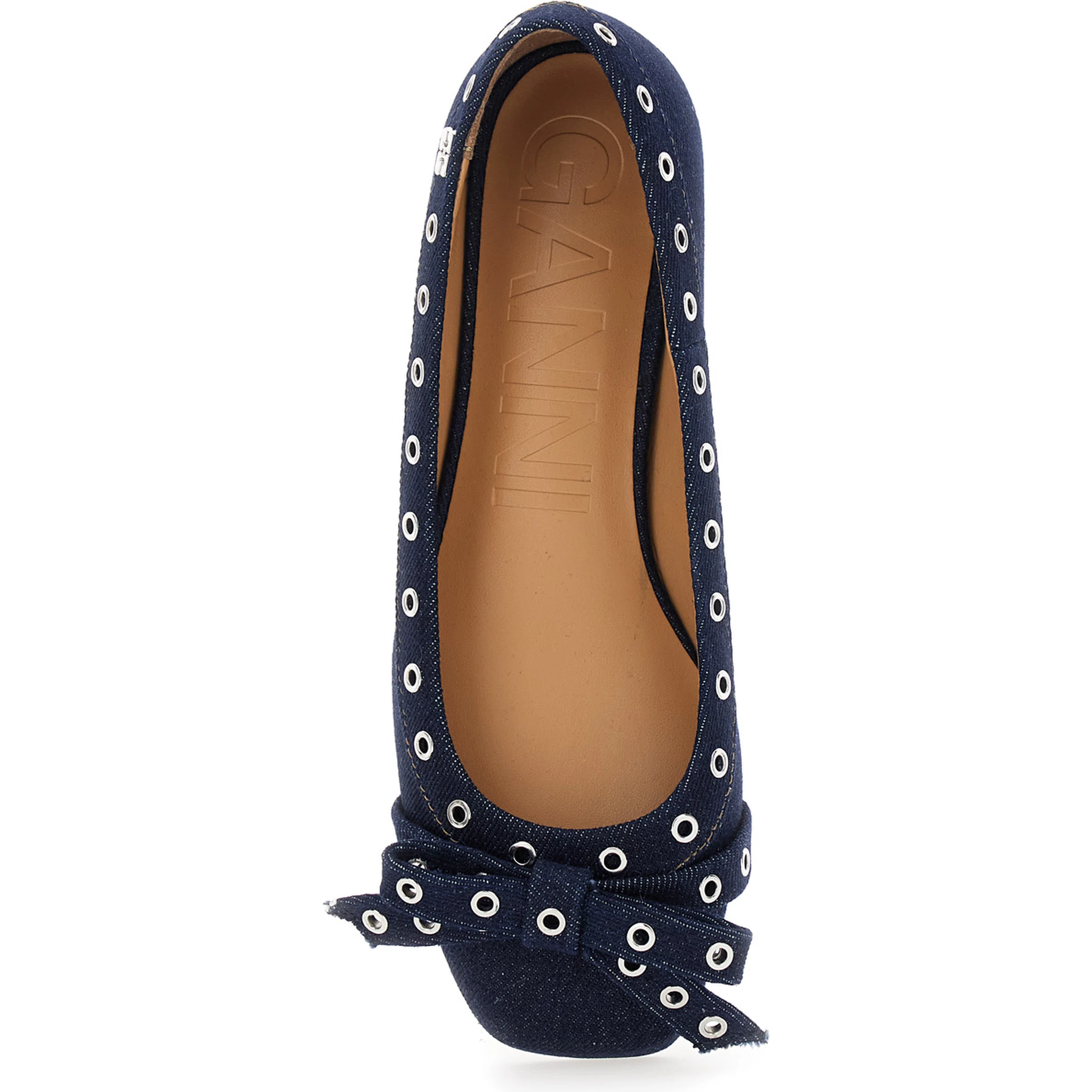 Blue Ballet Flats with Eyelet Details in Cotton Woman
