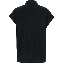 Black Sleeveless Polo Shirt with Classic Collar and Cassandre Embroidery on the Front in Cotton Woman