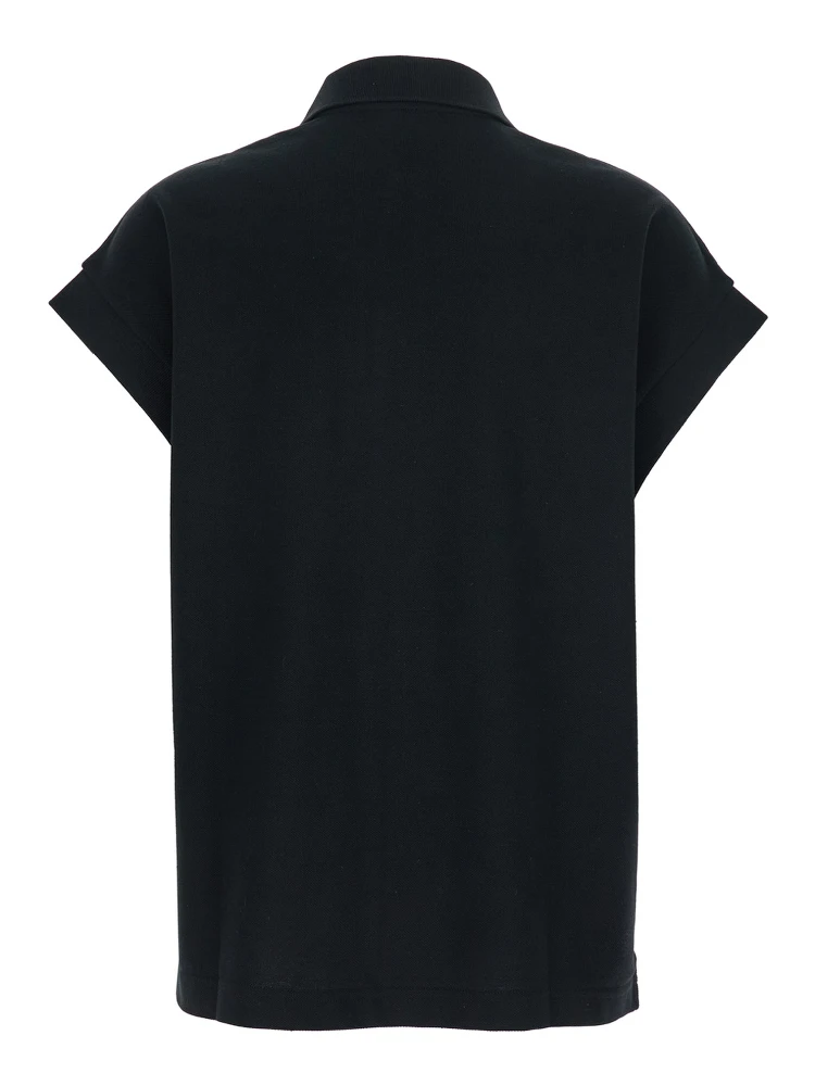 Black Sleeveless Polo Shirt with Classic Collar and Cassandre Embroidery on the Front in Cotton Woman alternative