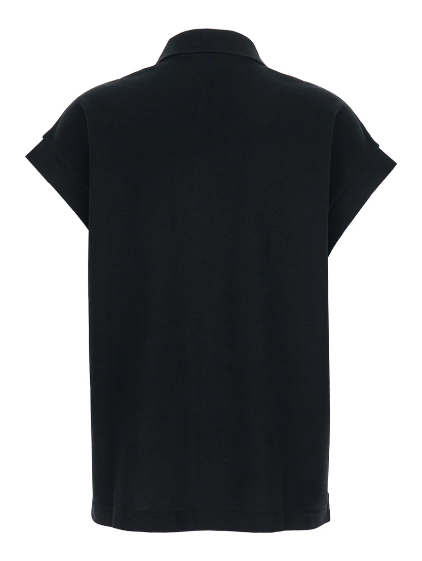 Black Sleeveless Polo Shirt with Classic Collar and Cassandre Embroidery on the Front in Cotton Woman