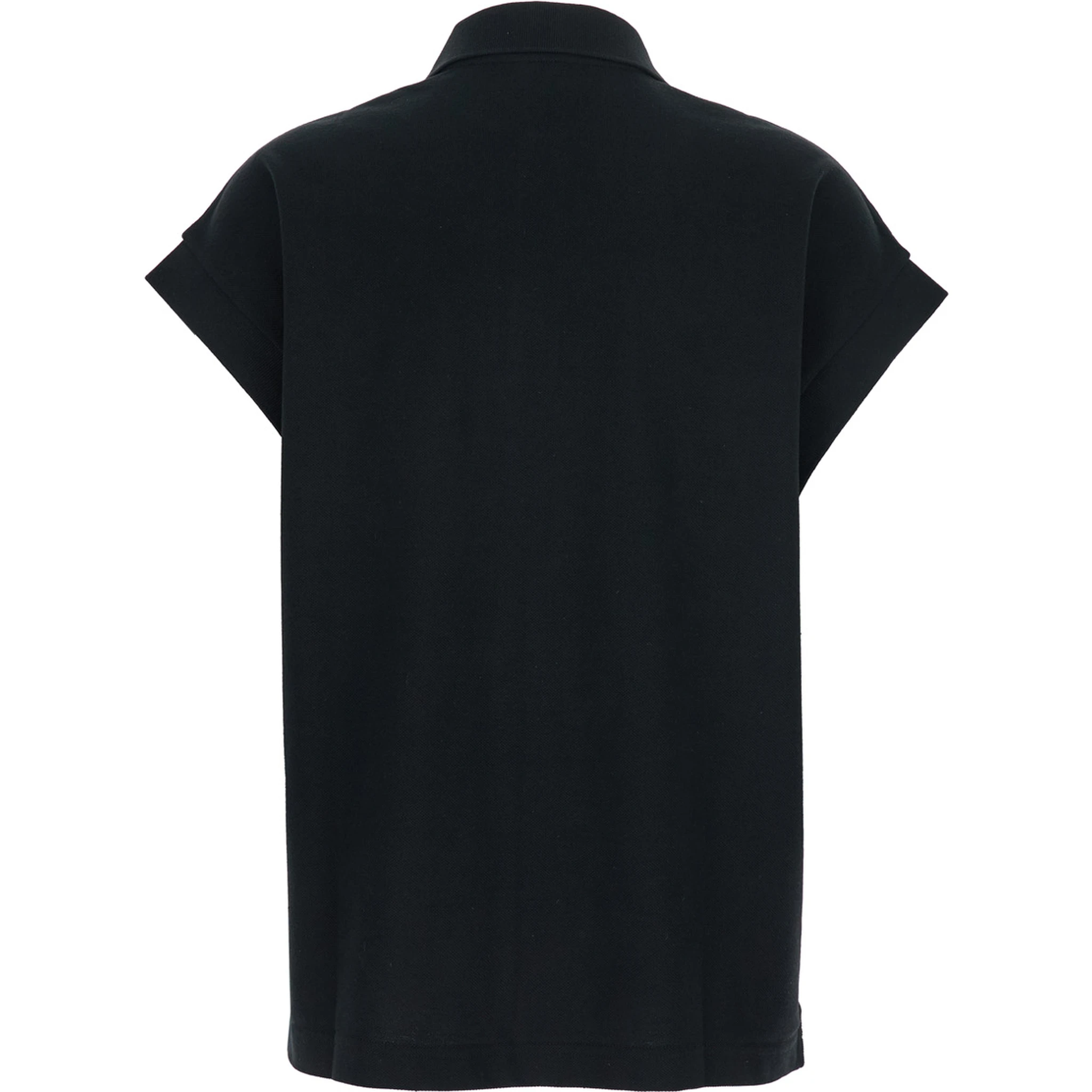 Black Sleeveless Polo Shirt with Classic Collar and Cassandre Embroidery on the Front in Cotton Woman