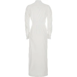 Balzac White Long Dress with Asymmetrical Pence Sewn at the Waist in Cotton Twill Woman