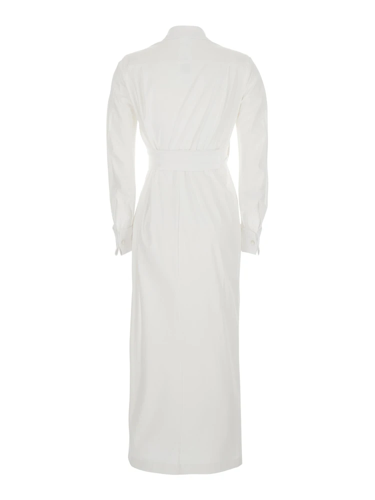 Balzac White Long Dress with Asymmetrical Pence Sewn at the Waist in Cotton Twill Woman alternative