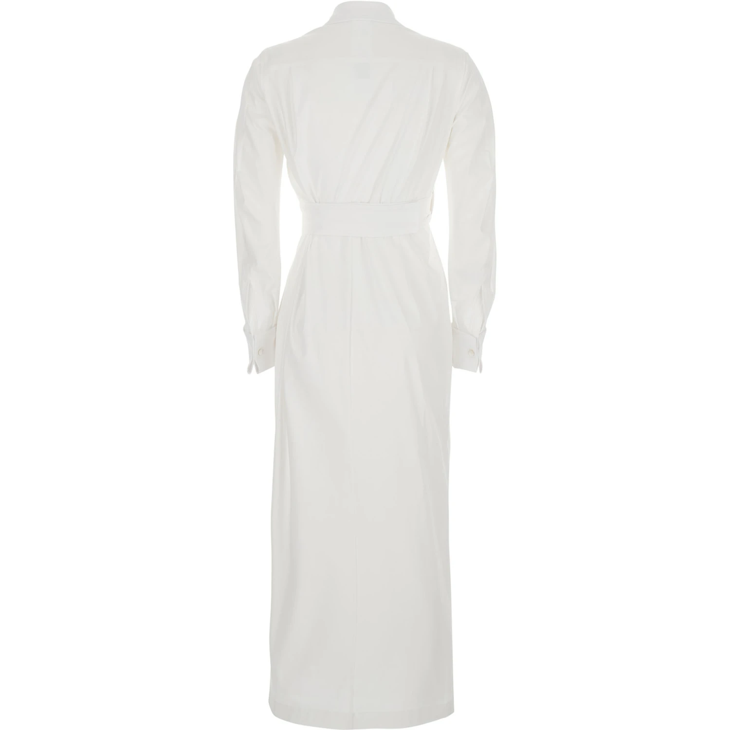 Balzac White Long Dress with Asymmetrical Pence Sewn at the Waist in Cotton Twill Woman