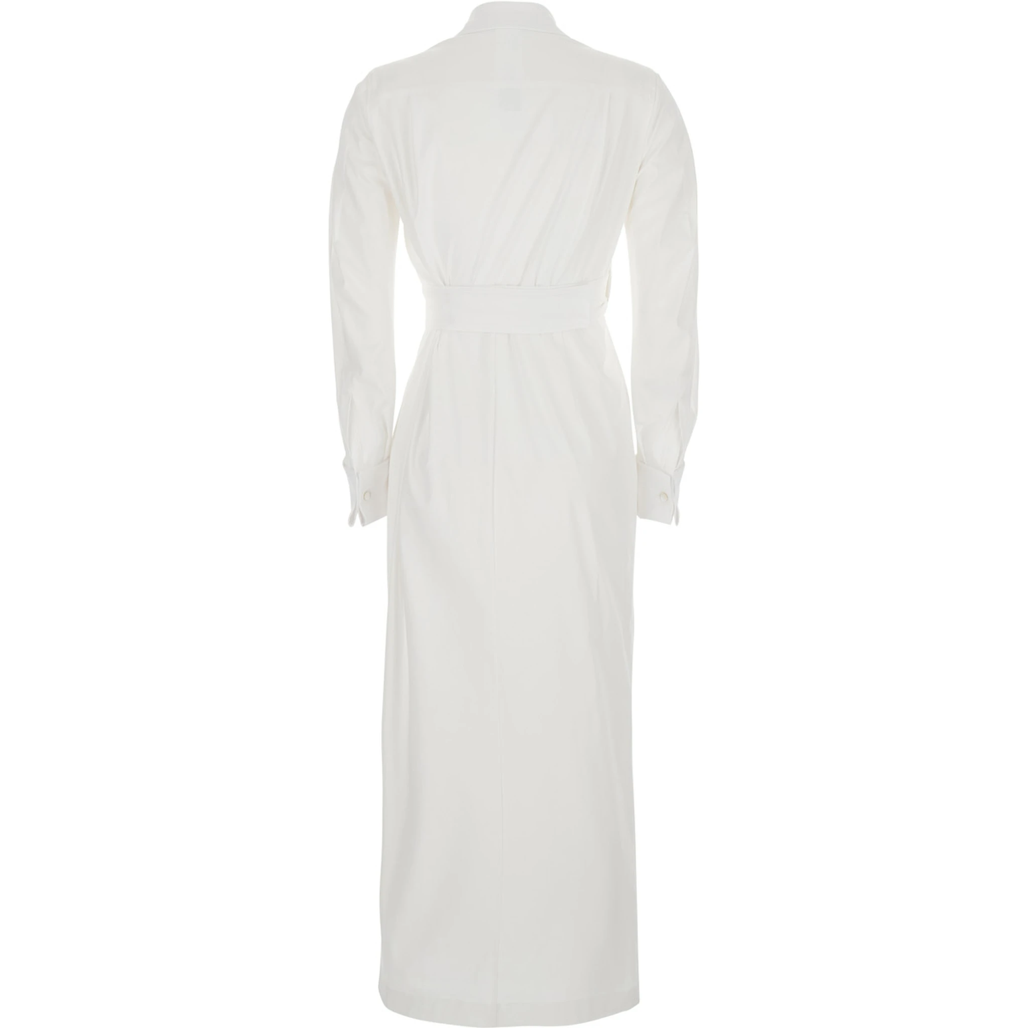 Balzac White Long Dress with Asymmetrical Pence Sewn at the Waist in Cotton Twill Woman