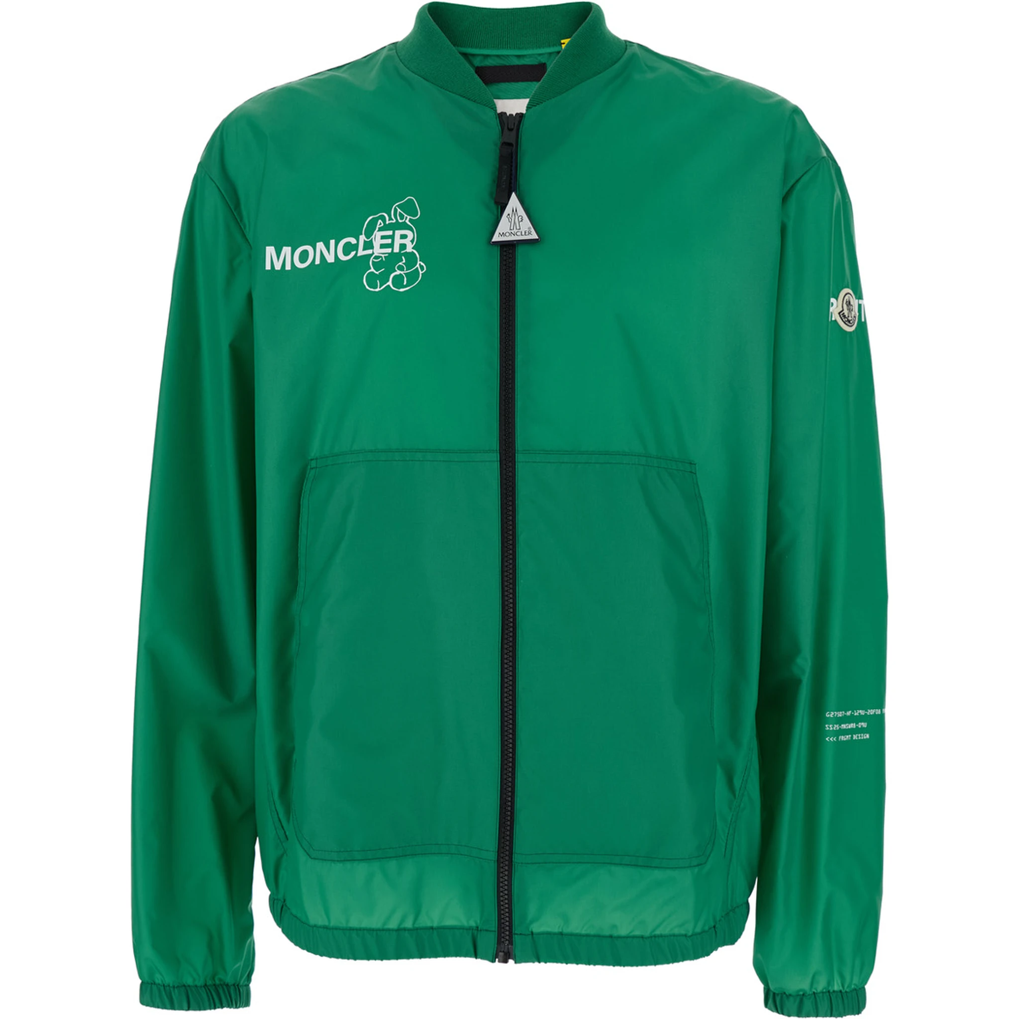 Ostria Green Bomber Jacket with Maxi Print on the Rear and Logo Patch on the Sleeve in Tech Fabric Man