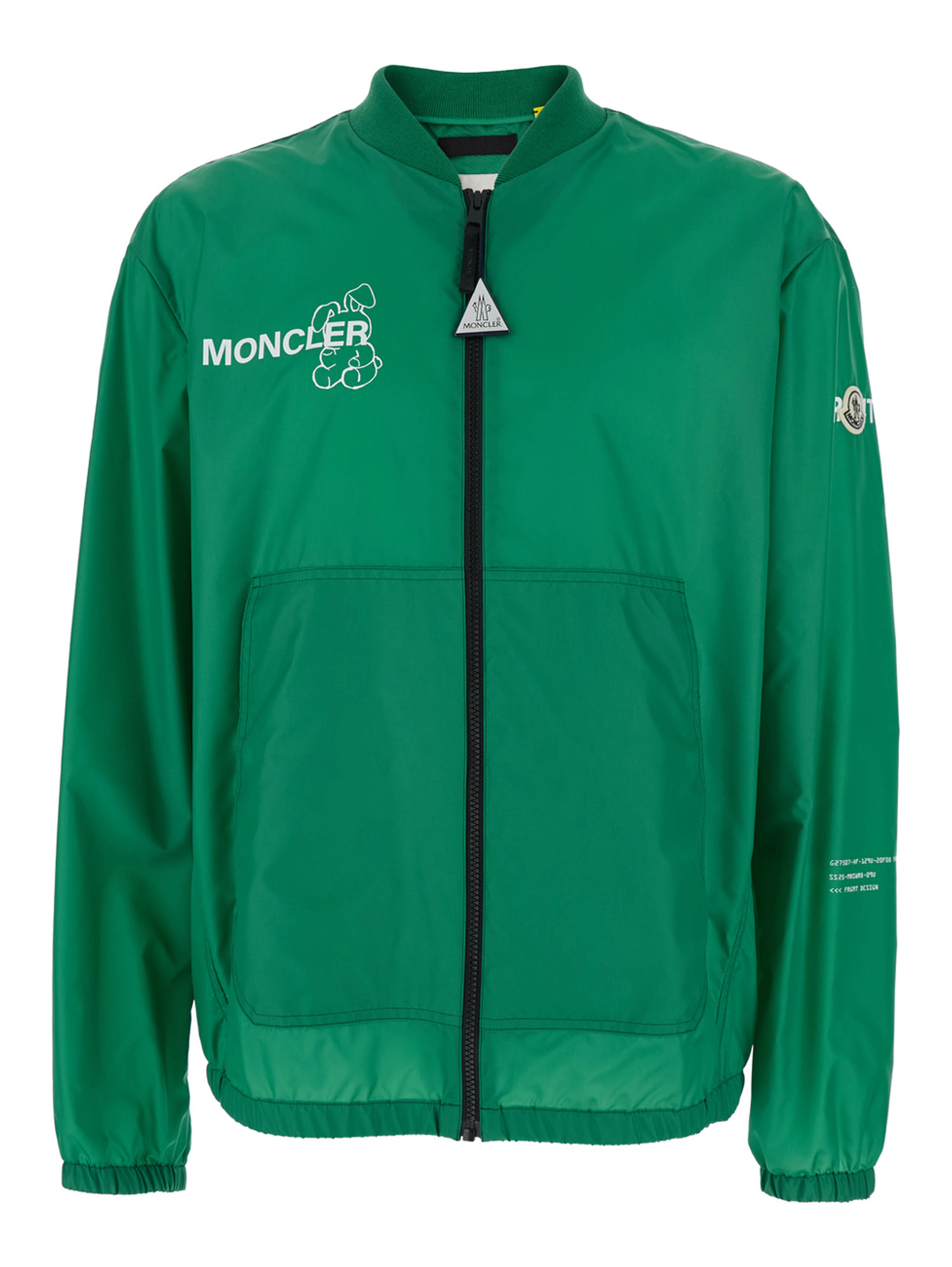 Ostria Green Bomber Jacket with Maxi Print on the Rear and Logo Patch on the Sleeve in Tech Fabric Man