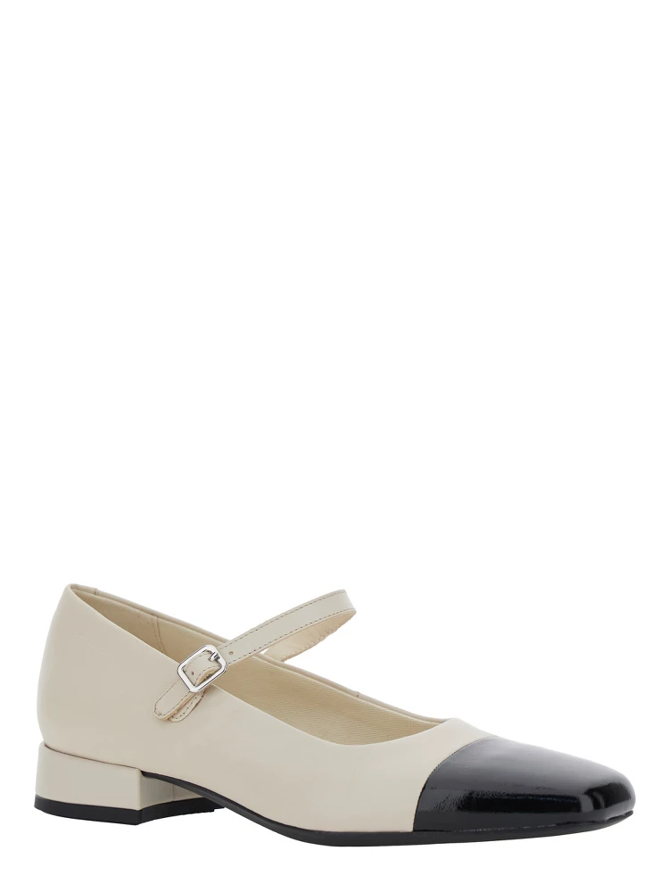 Debby White and Black Slingback Pump with Adjustable Strap in Leather Woman alternative