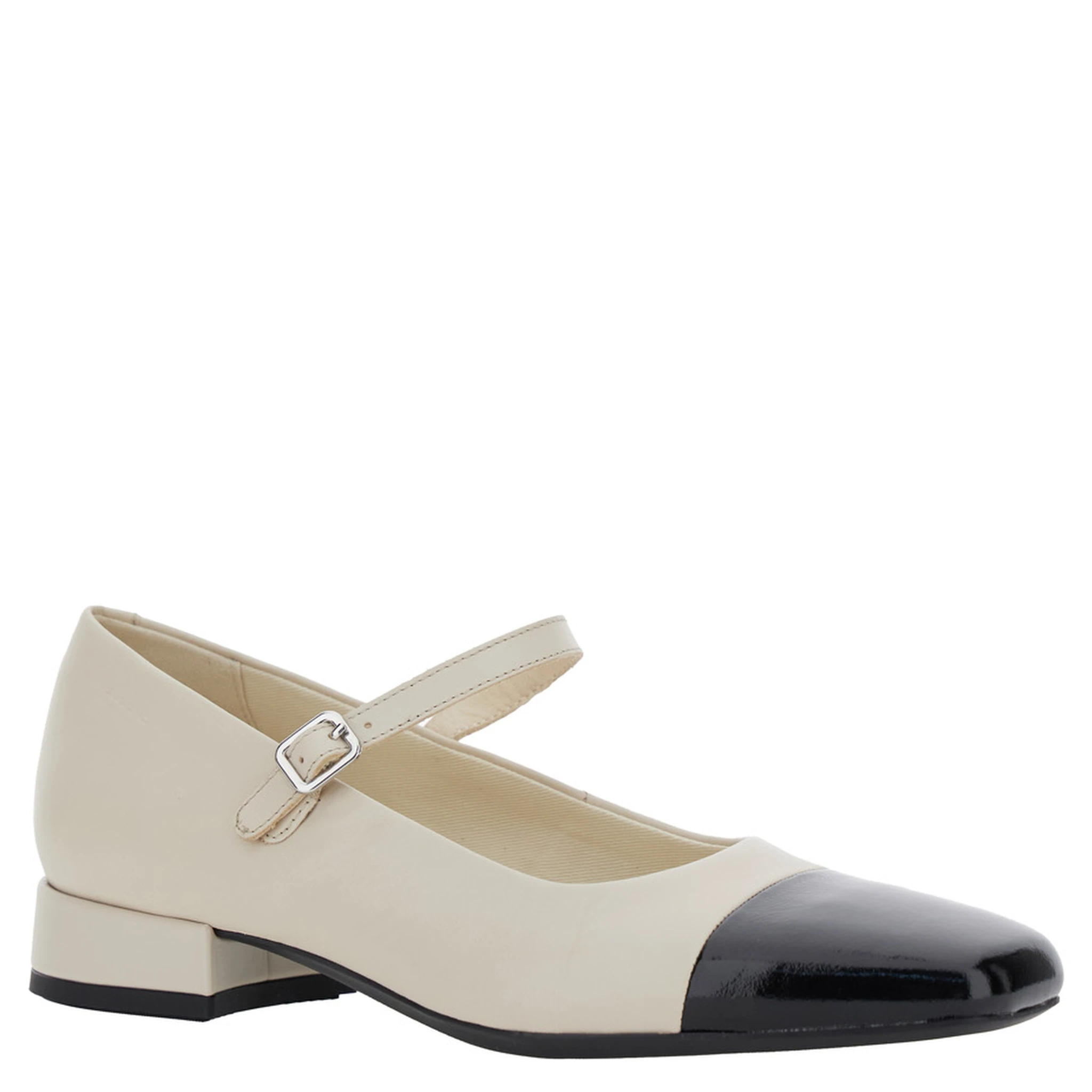 Debby White and Black Slingback Pump with Adjustable Strap in Leather Woman