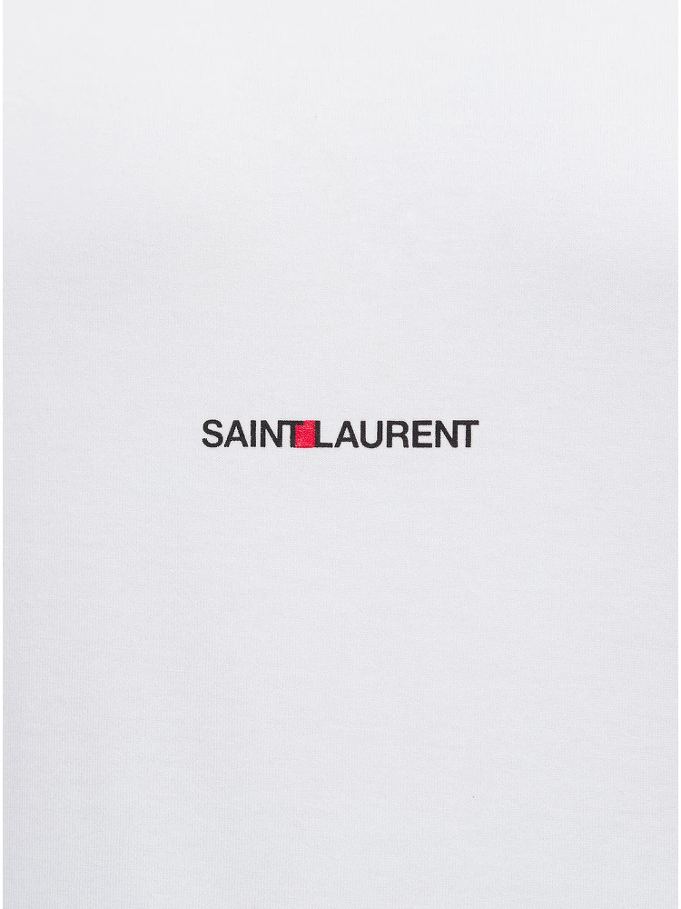 White Crewneck T-Shirt with Logo Lettering Detail on the Front in Cotton Man