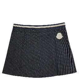 Blue Skirt with Logo Patch and Logoed Buttons in Cotton Girl