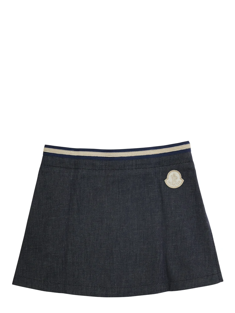 Blue Skirt with Logo Patch and Logoed Buttons in Cotton Girl alternative