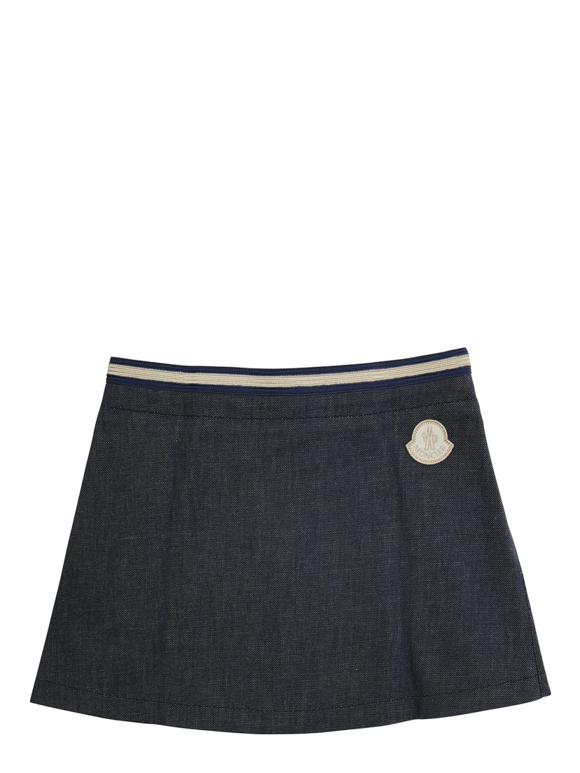 Blue Skirt with Logo Patch and Logoed Buttons in Cotton Girl