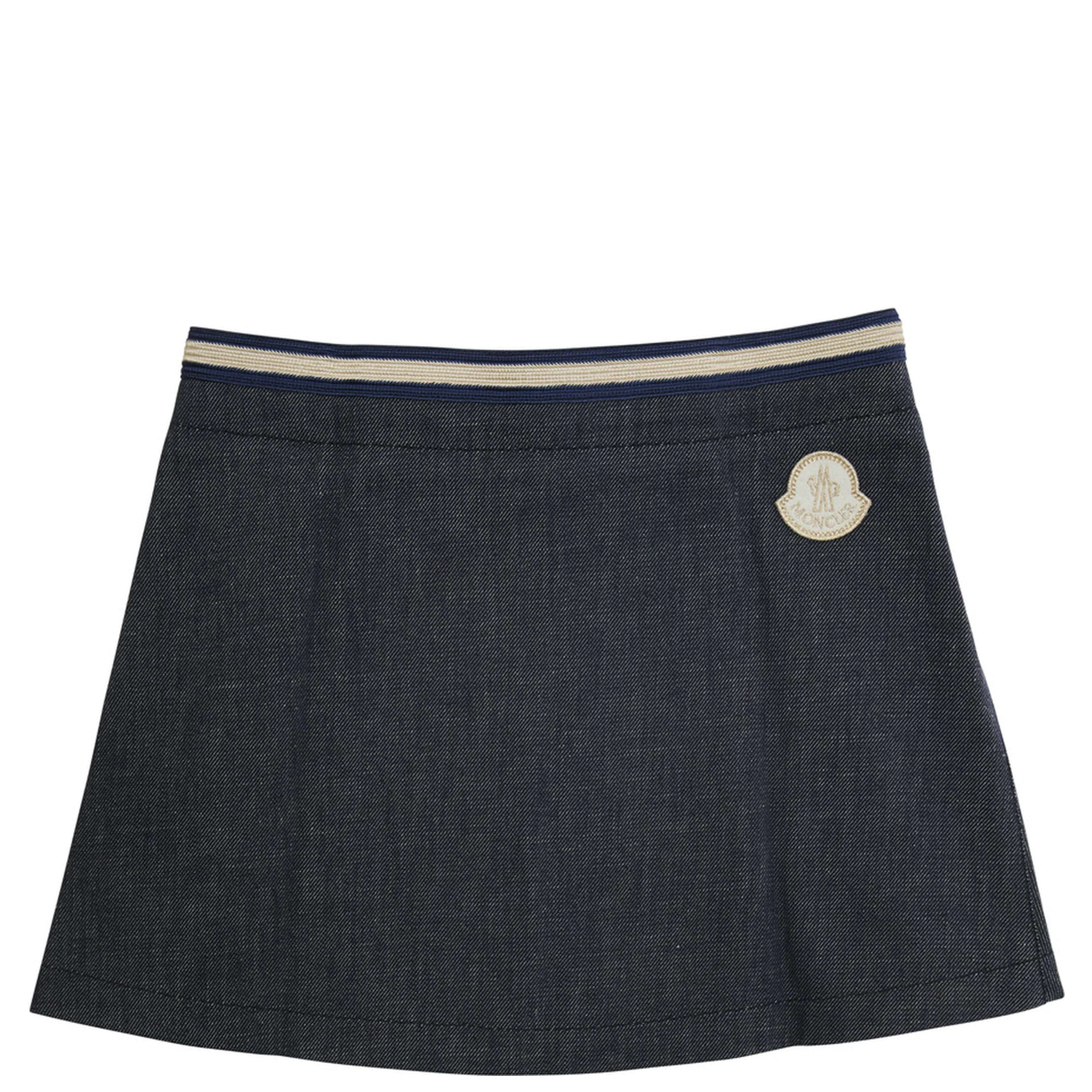 Blue Skirt with Logo Patch and Logoed Buttons in Cotton Girl