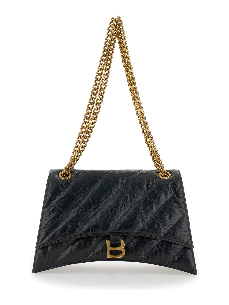 Crush M Black Crossbody Bag with B Logo in Crush Quilted Leather Woman