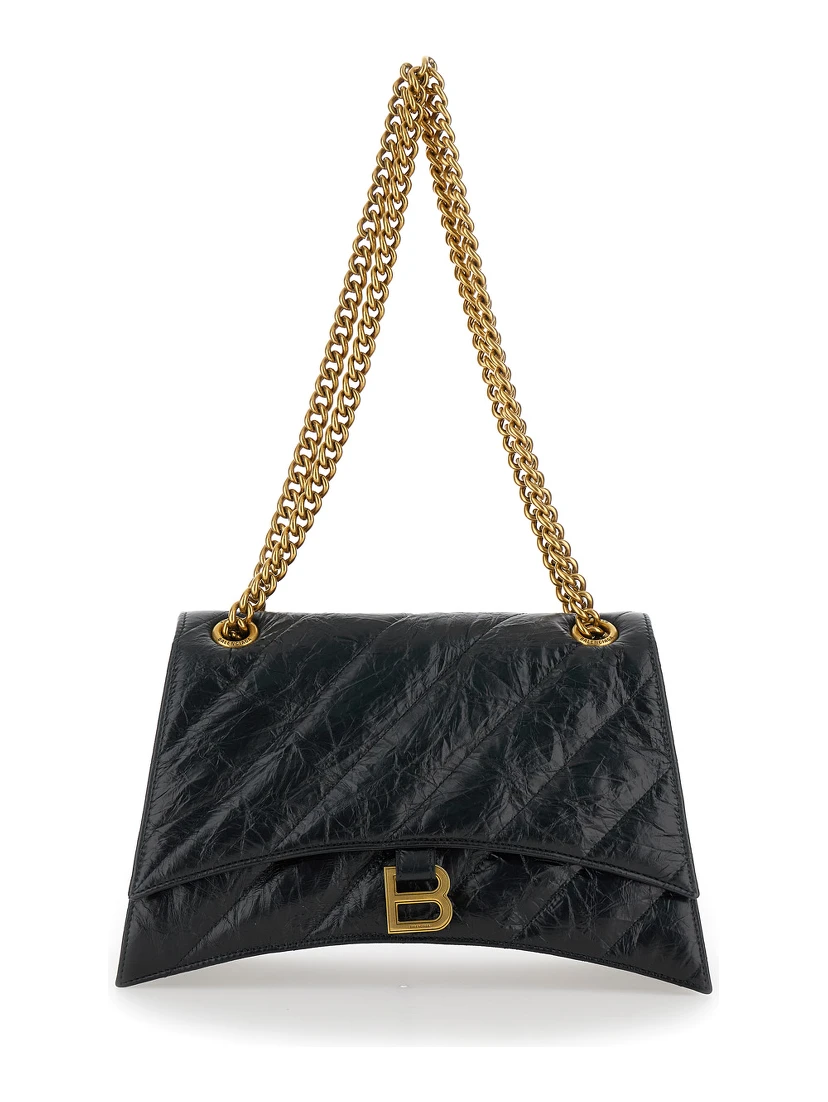 Crush M Black Crossbody Bag with B Logo in Crush Quilted Leather Woman