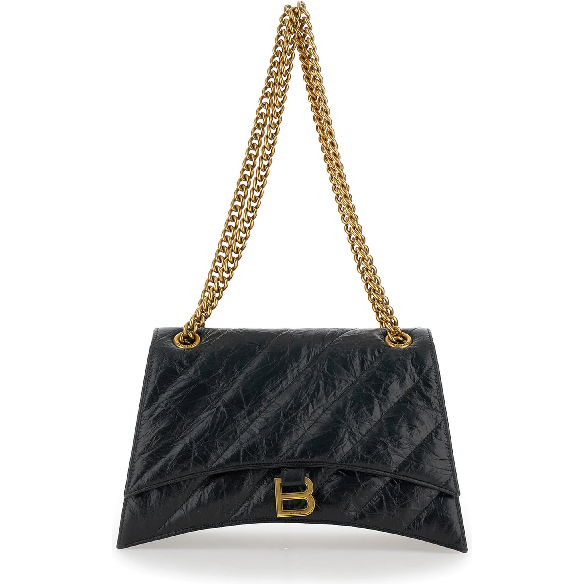 Crush M Black Crossbody Bag with B Logo in Crush Quilted Leather Woman