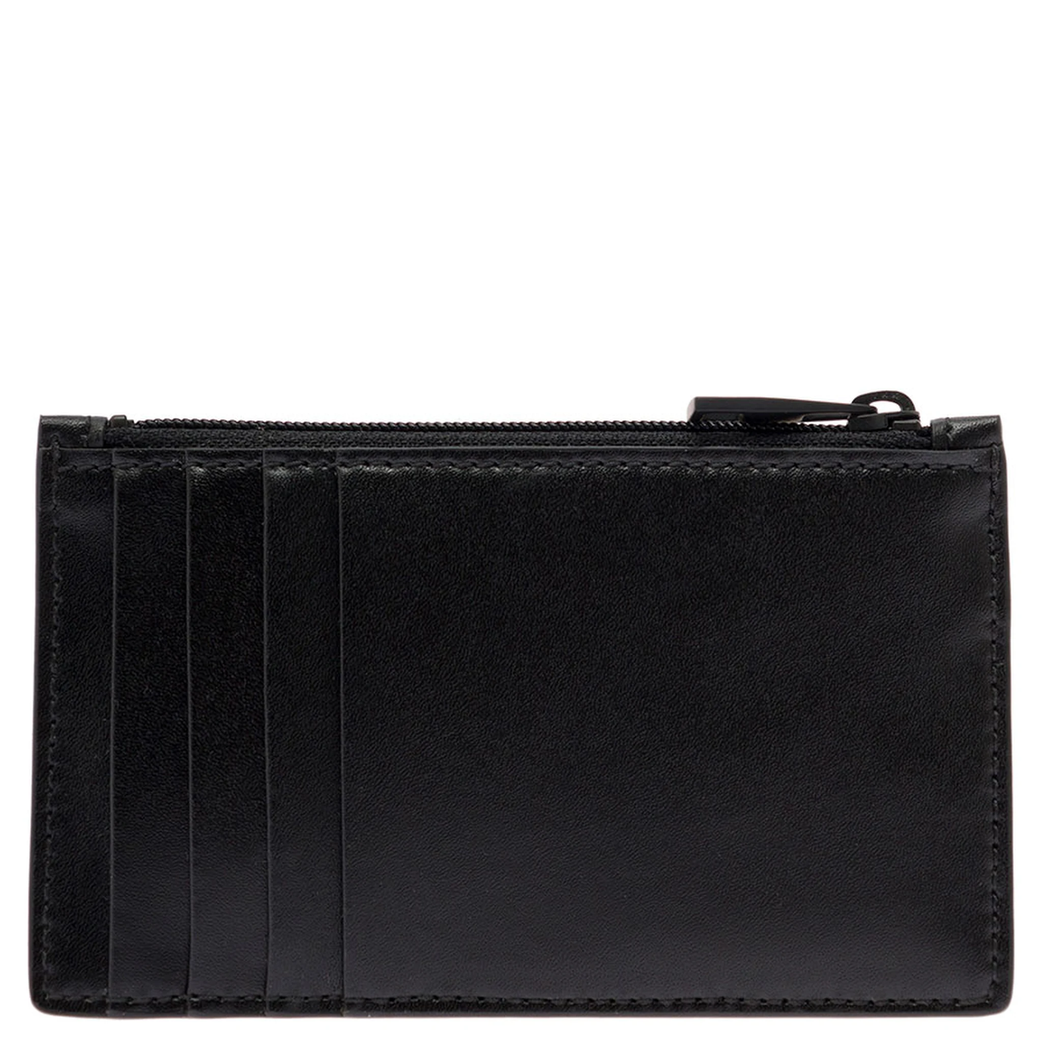 Black Card-Holder with Contrasting Graffiti Logo in Smooth Leather Man