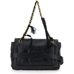 Modu Flap Black Crossbody Bag with Logo Plaque on the Front in Leather Woman