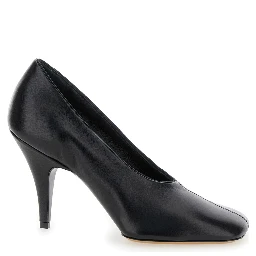 Soft 90 Black Décolleté with Square Toe and High Heel in Soft Leather Woman