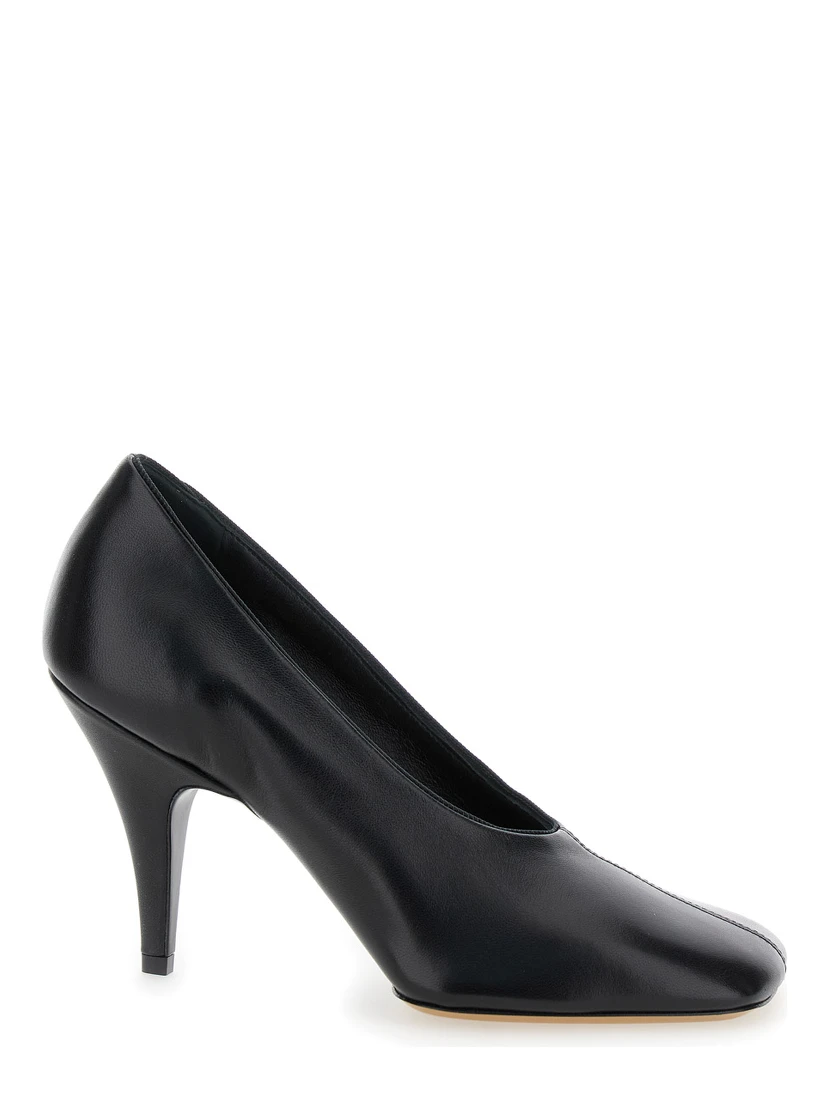 Soft 90 Black Décolleté with Square Toe and High Heel in Soft Leather Woman