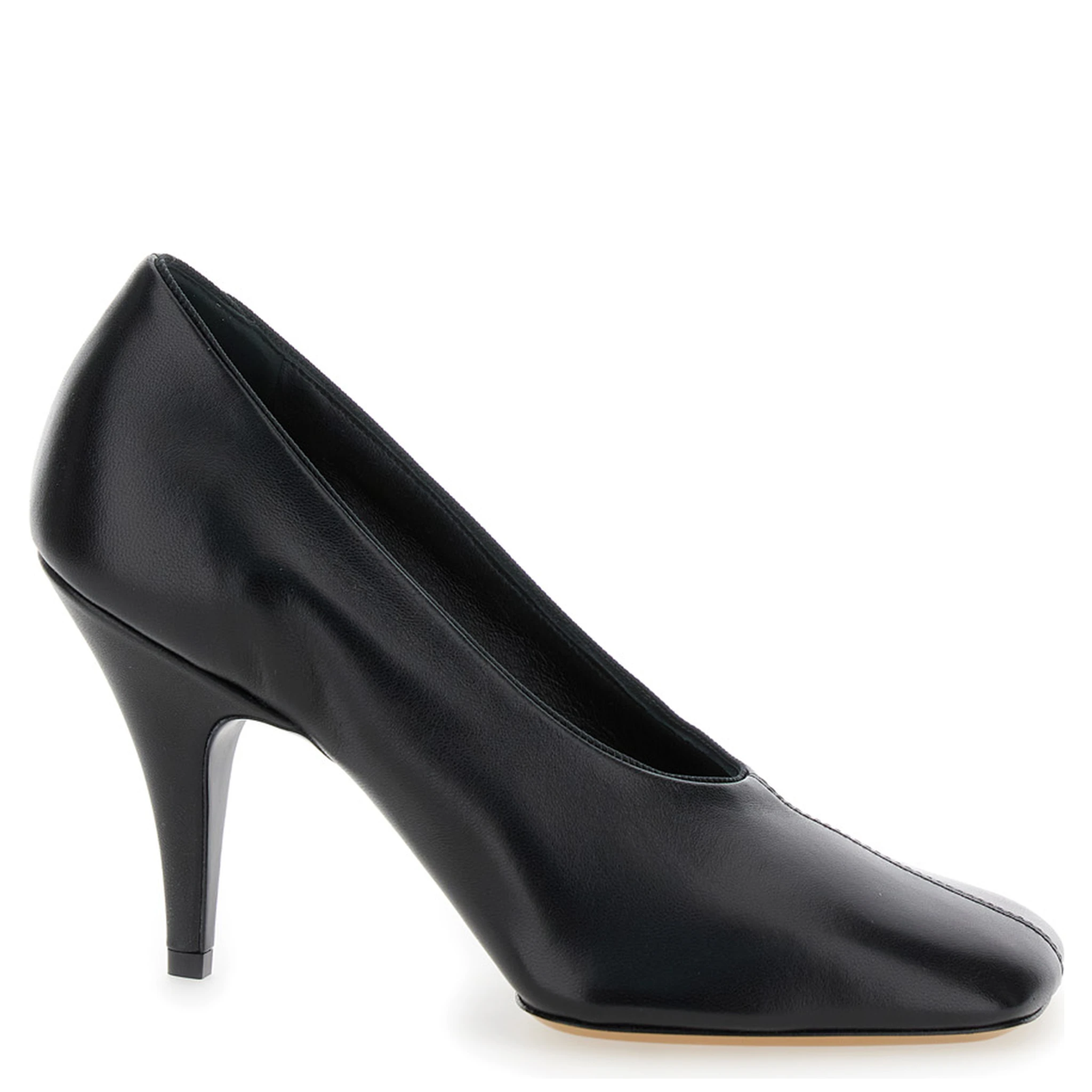 Soft 90 Black Décolleté with Square Toe and High Heel in Soft Leather Woman