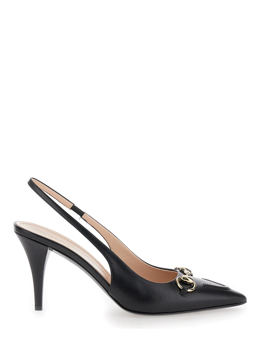 Erin Black Slingback Pumps with Horsebit Detail in Leather Woman