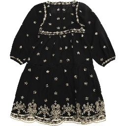 Kingsley Black Dress with All-Over Embroidery in Cotton Girls