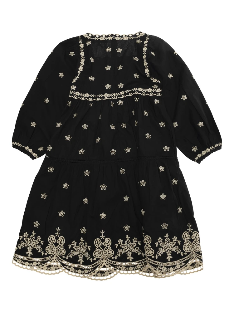 Kingsley Black Dress with All-Over Embroidery in Cotton Girls alternative
