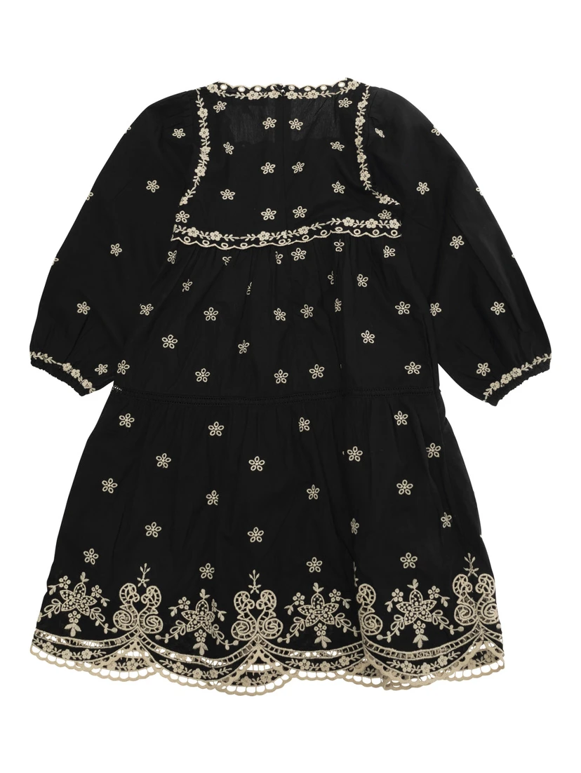 Kingsley Black Dress with All-Over Embroidery in Cotton Girls