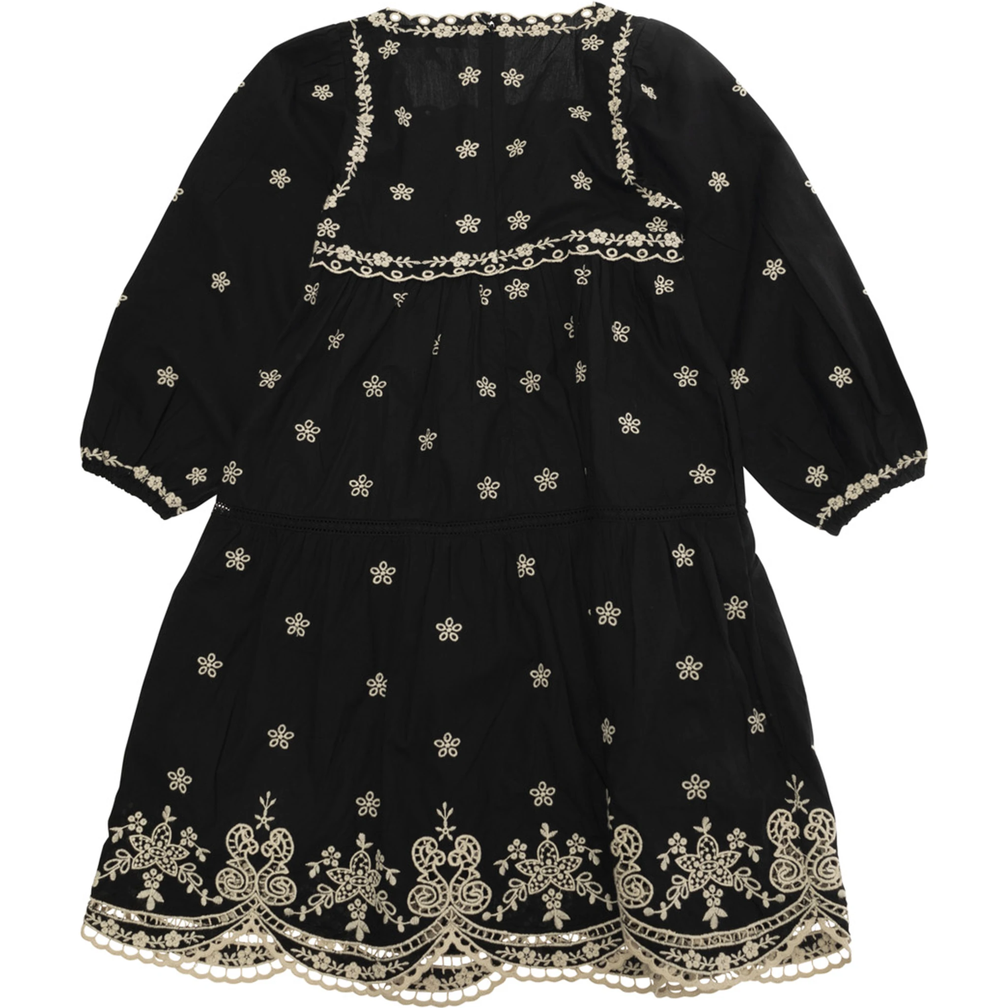Kingsley Black Dress with All-Over Embroidery in Cotton Girls