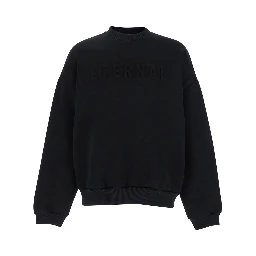 Black Crewneck Sweater with Tonal Logo Lettering Embroidery on the Front in Cotton Blend Man