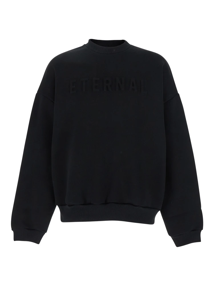 Black Crewneck Sweater with Tonal Logo Lettering Embroidery on the Front in Cotton Blend Man