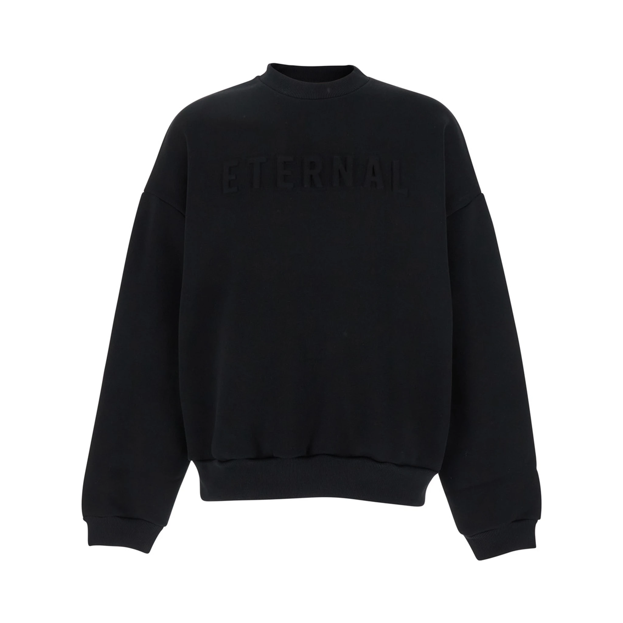 Black Crewneck Sweater with Tonal Logo Lettering Embroidery on the Front in Cotton Blend Man