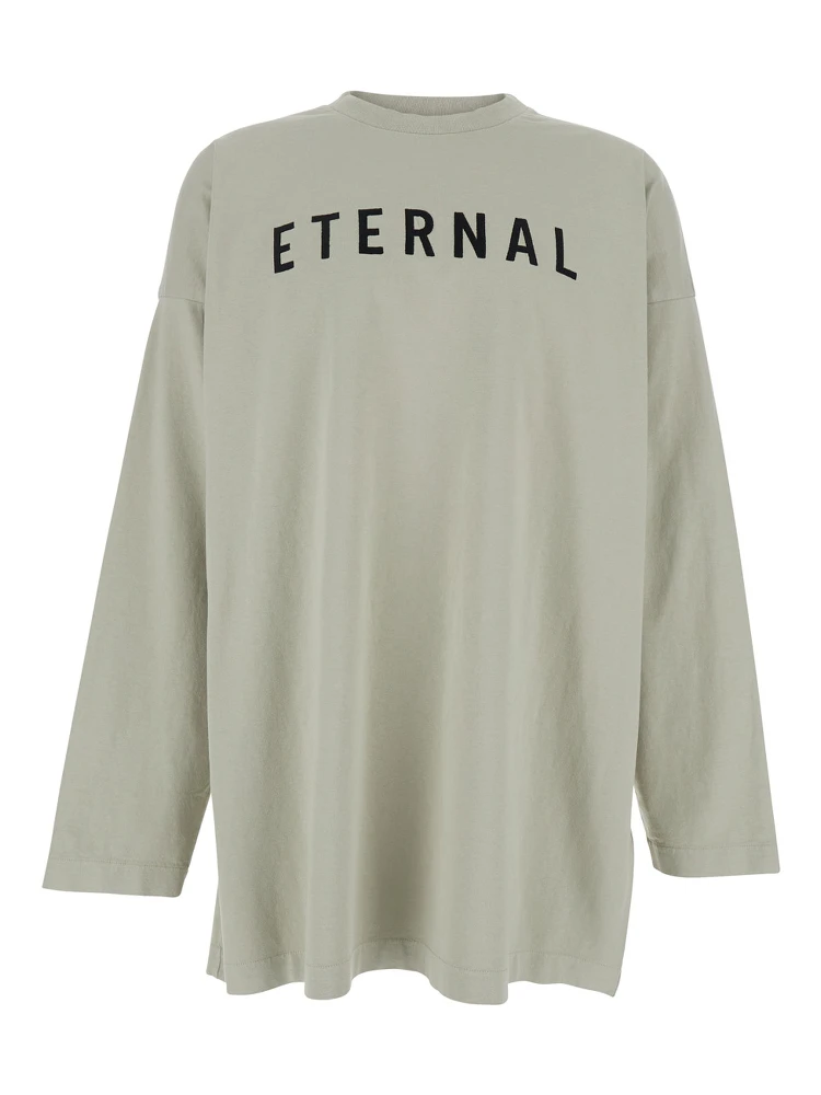 Grey T-shirt with Eternal Print on the Front and Logo Patch on the Back in Cotton Man