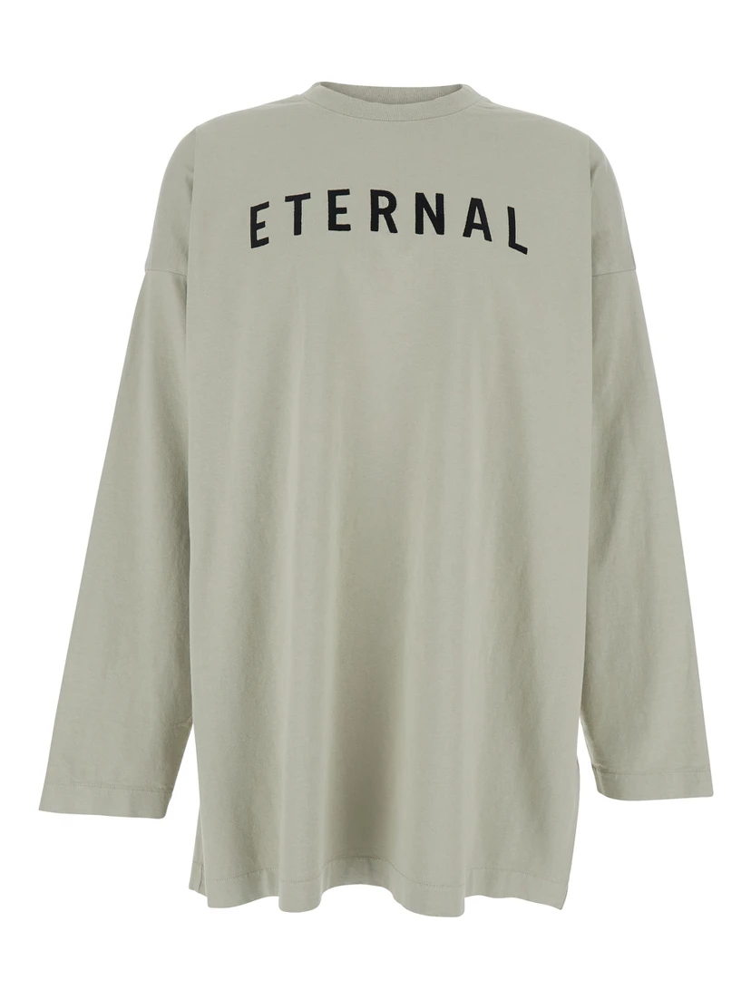 Grey T-shirt with Eternal Print on the Front and Logo Patch on the Back in Cotton Man