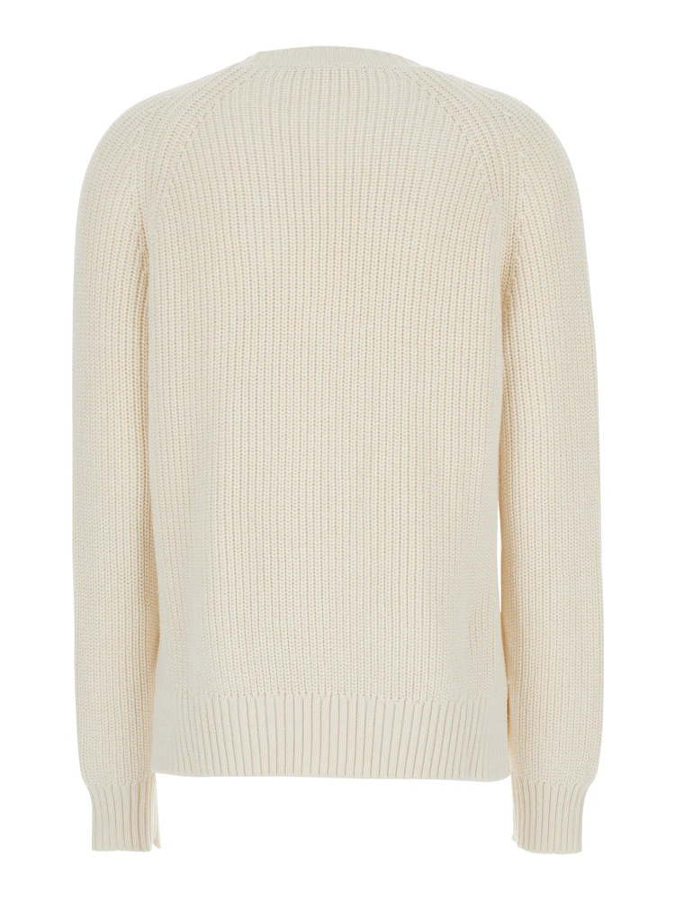 White Knit Crewneck Sweater in Cotton and Cashmere Blend Woman alternative