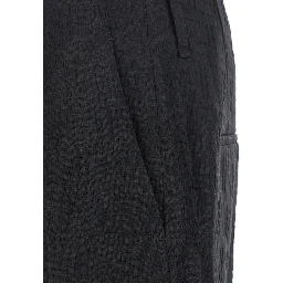 Black Pants with Belt Loops amd All-Over FF Embroidery in Linen Man