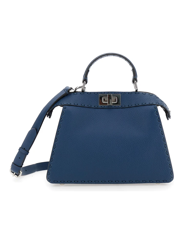 Peekaboo ISeeU Small Blue Handbag with Shoulder Strap in Leather Woman