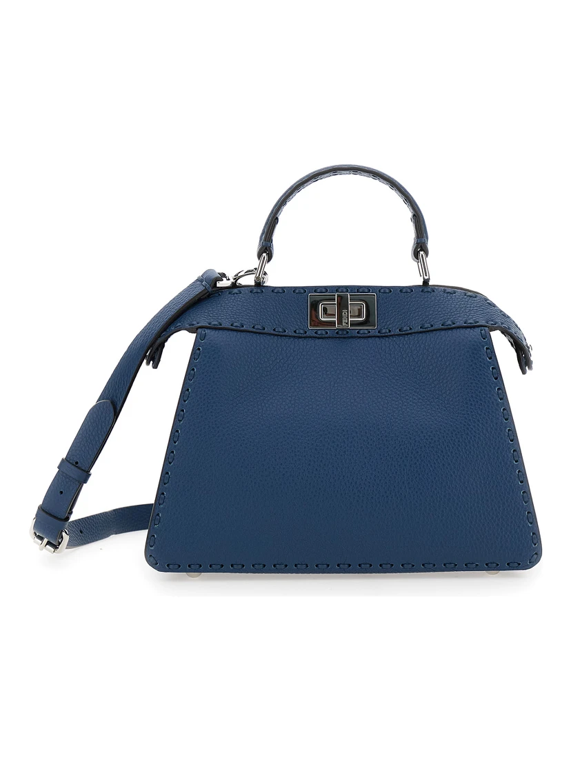 Peekaboo ISeeU Small Blue Handbag with Shoulder Strap in Leather Woman